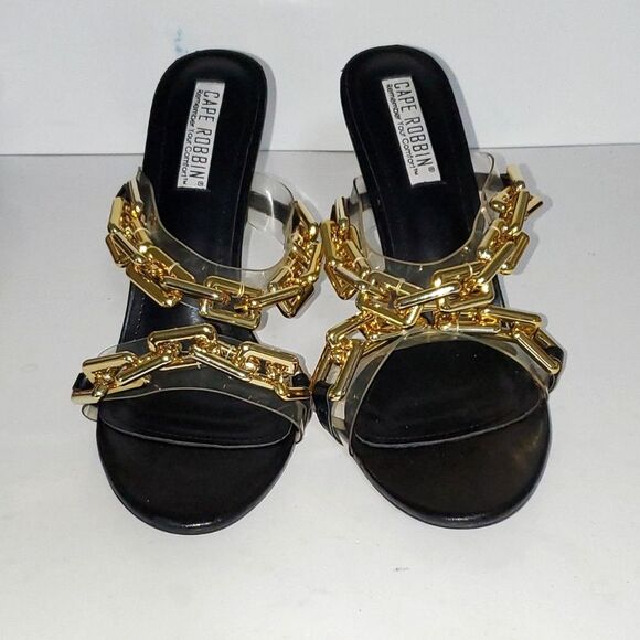 Cape Robbin Women's Heels Boho Gold Tone Chain Detail Almond Toe Slip On Size 11 - Picture 1 of 13